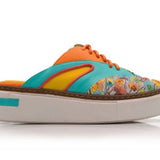 Colorful sneaker with floral pattern close-up