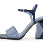 Blue high-heeled sandal with geometric sole design alt