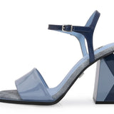 Blue high-heeled sandal with geometric sole design alt
