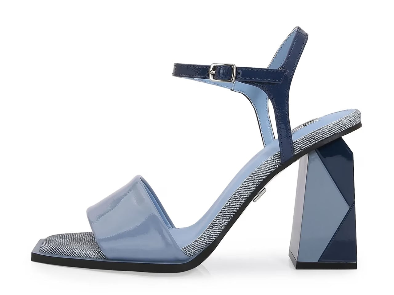 Blue high-heeled sandal with geometric sole design alt
