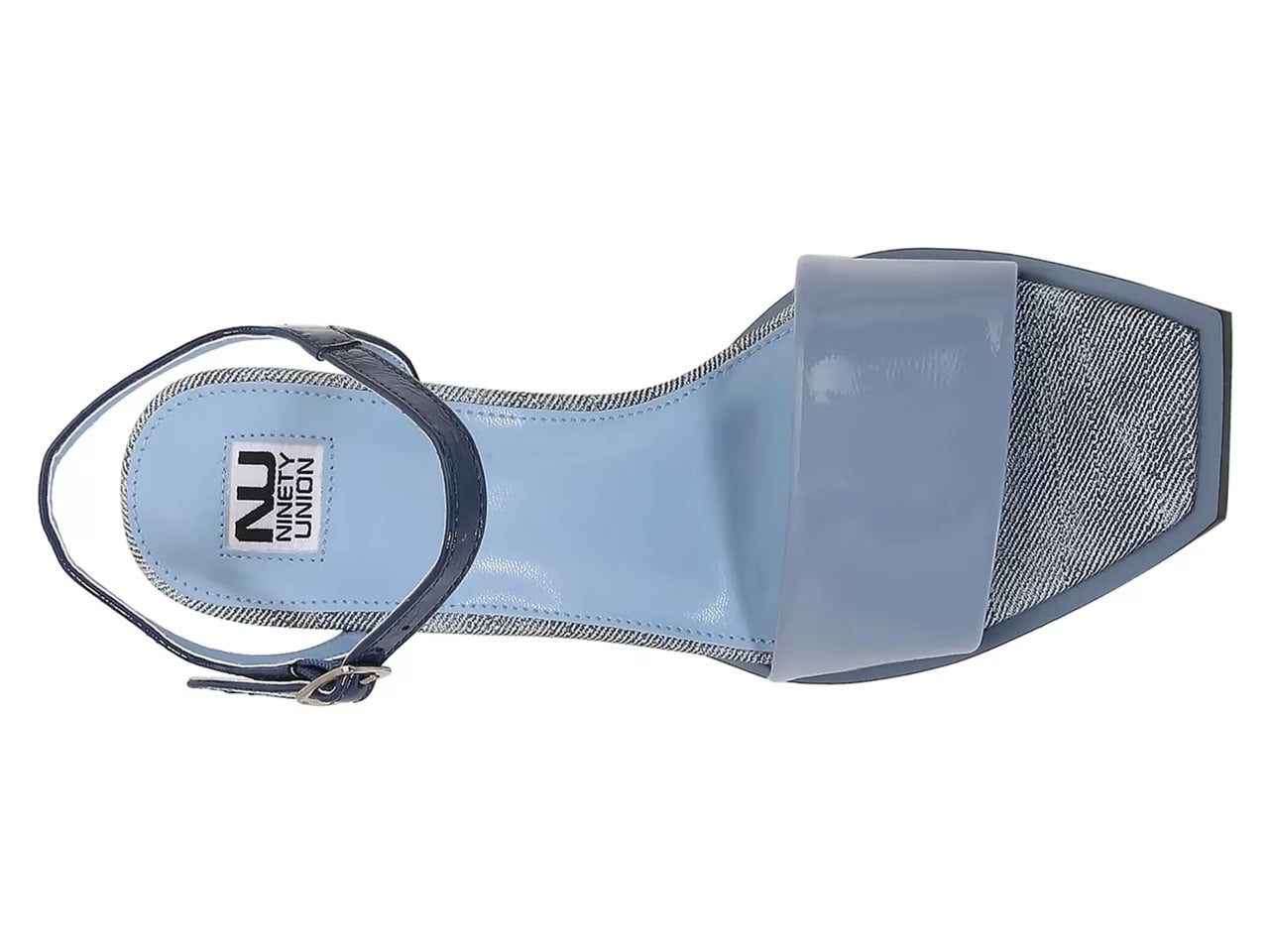 Blue high-heeled sandal with geometric sole design top 2