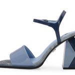 Blue high-heeled sandal with geometric sole design alt 2