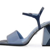 Blue high-heeled sandal with geometric sole design alt 2