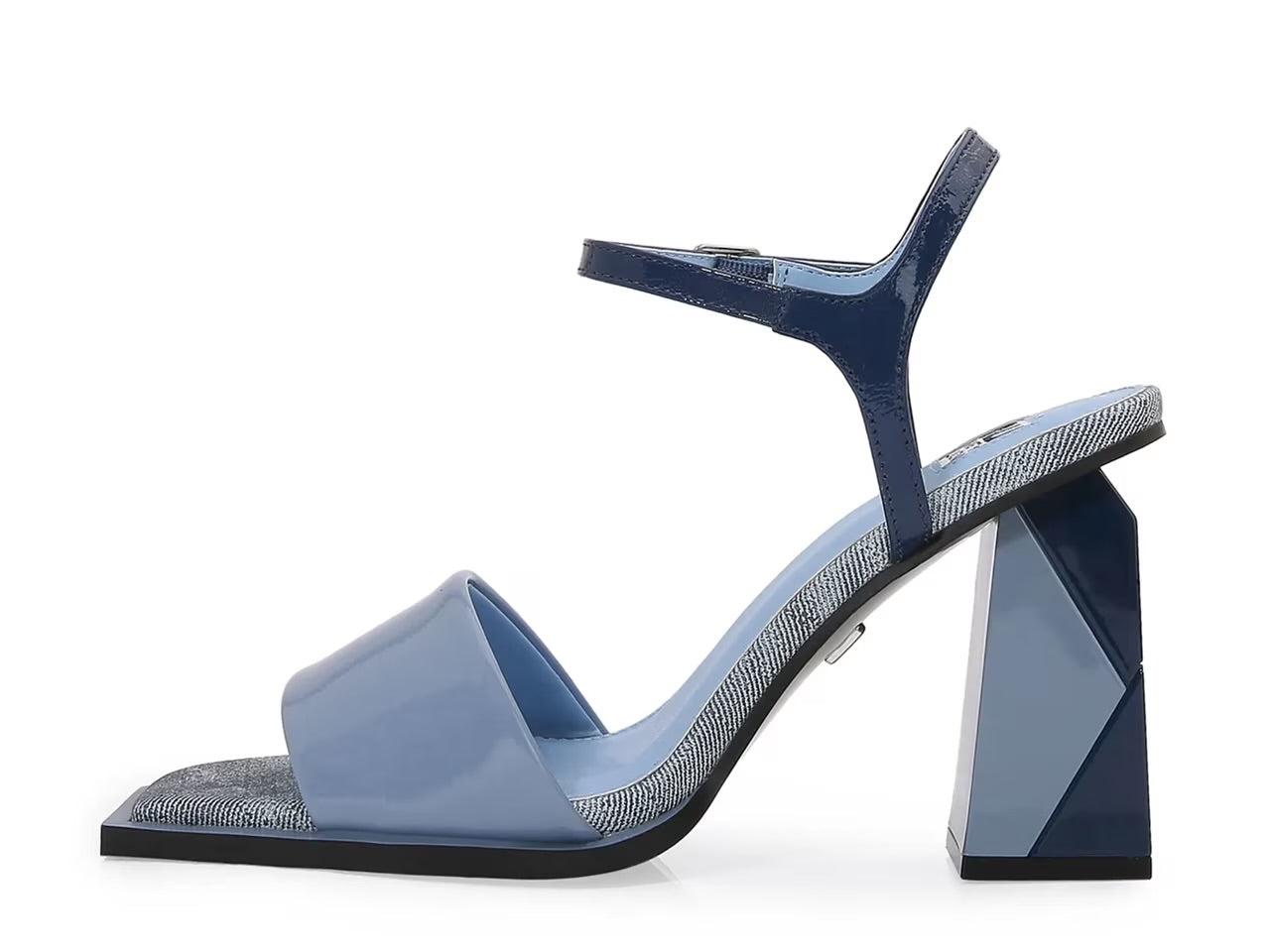 Blue high-heeled sandal with geometric sole design alt 2