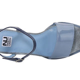 Blue high-heeled sandal with geometric sole design top