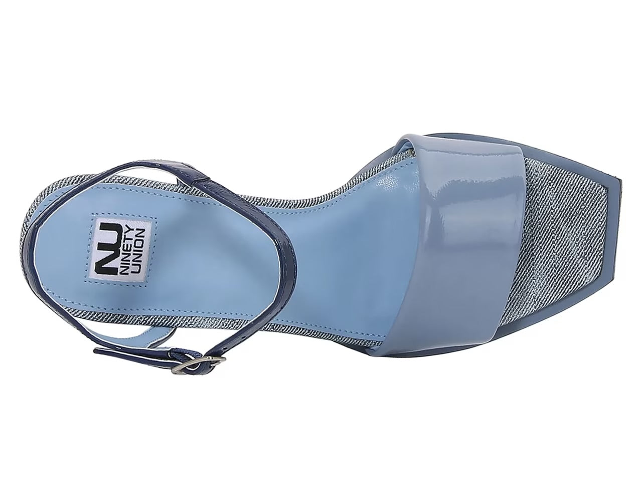 Blue high-heeled sandal with geometric sole design top