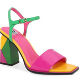 Colorful sandal with a geometric heel design side