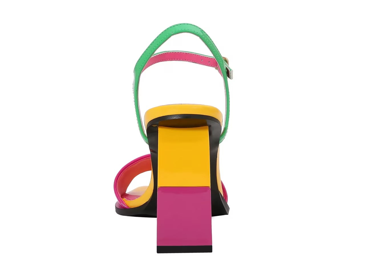 Colorful sandal with a geometric heel design heel