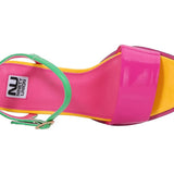 Colorful sandal with a geometric heel design top
