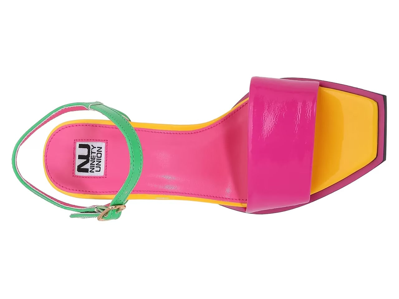 Colorful sandal with a geometric heel design top 2