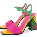 Colorful sandal with a geometric heel design pair