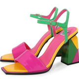Colorful sandal with a geometric heel design pair