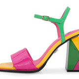 Colorful sandal with a geometric heel design alt 3