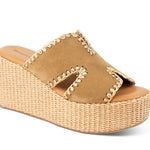 Beige wedge sandal with woven sole side