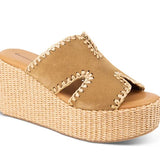 Beige wedge sandal with woven sole side
