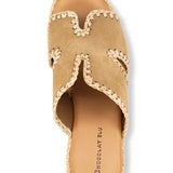 Beige wedge sandal with woven sole top