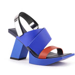 Blue high-heeled sandal with brown strap alt