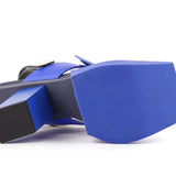 Blue high-heeled sandal with brown strap bottom