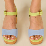 Green and blue wedge with wooden heel model