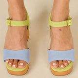 Green and blue wedge with wooden heel model