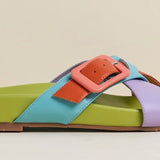 Colorful sandal with a peach buckle 