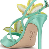 Mint green high-heeled heel with yellow floral decorations heel 2