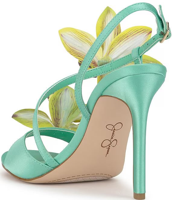 Mint green high-heeled heel with yellow floral decorations heel 2