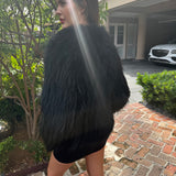 Black Raccoon Knit Zip Up Jacket