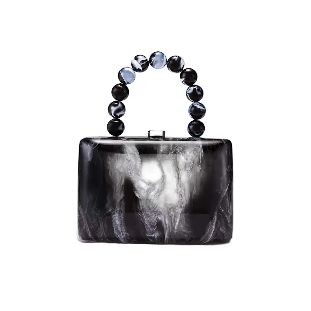 Black marble handbag with beaded handle