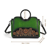 Embossed Leather Top Handle Satchel Bag