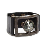 Gina Riley Open Rectangle with Single Crystal Leather Bracelet 5208