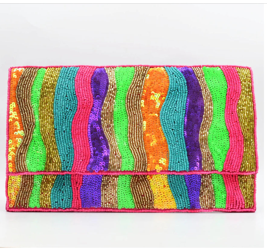 Colorful striped clutch bag alt view