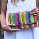 Colorful striped clutch bag model