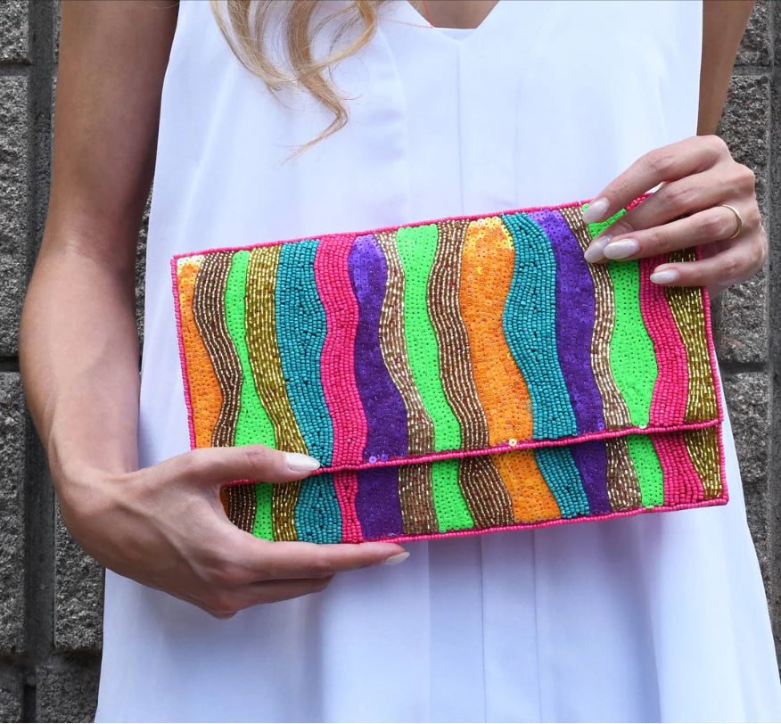 Colorful striped clutch bag model