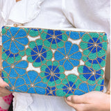 Colorful blue and green beaded flower handbag 