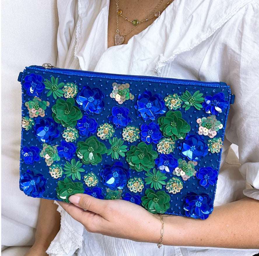 Colorful blue and green flower handbag 