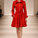 Samuel Dong High Neck Zipper Front Coat Dress