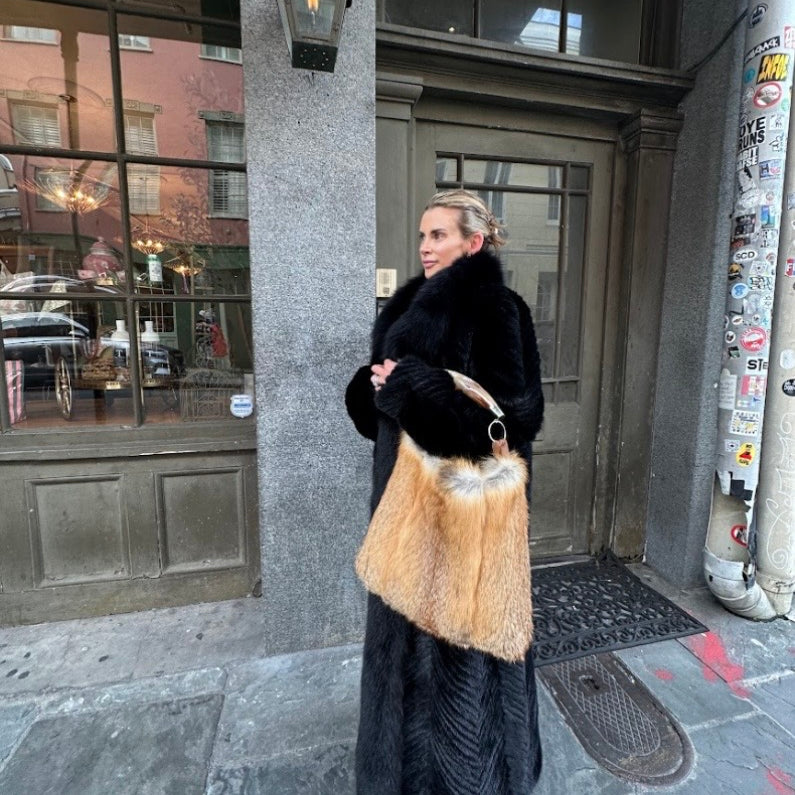 Black Mink Tail Coat with Fox Collar