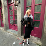 Leather Biker Jacket with Fox Collar