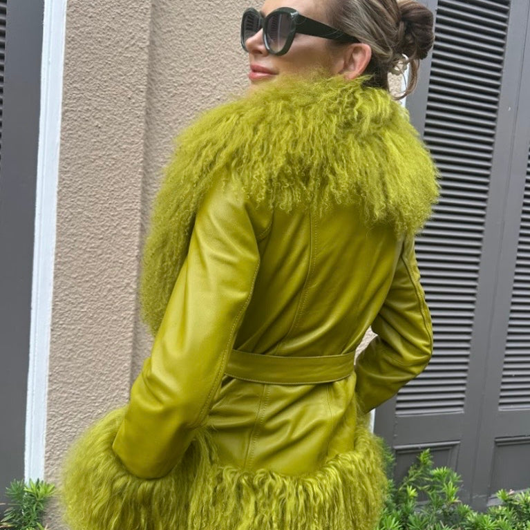 Diana Rosh Leather Jacket with Tibet Lamb Trim
