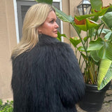 Knitted Raccoon Ruffle Collar Coat