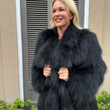 Knitted Raccoon Ruffle Collar Coat