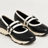 All Black Double-Scalloped Mary Jane Flats K113