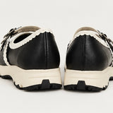 All Black Double-Scalloped Mary Jane Flats K113