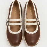 All Black Double-Scalloped Mary Jane Flats K115