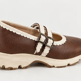 All Black Double-Scalloped Mary Jane Flats K115