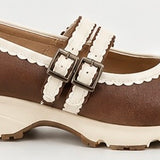All Black Double-Scalloped Mary Jane Flats K115