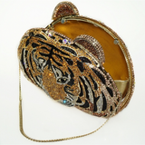 Crystal Embellished Tiger Head Evening Clutch