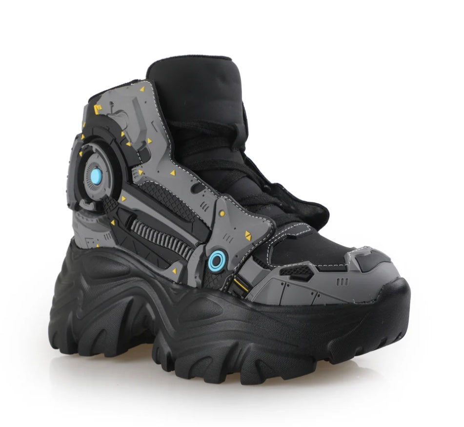 futuristic black and gray platform sneaker by Anthony Wang from Shoe Be Do USA side view
