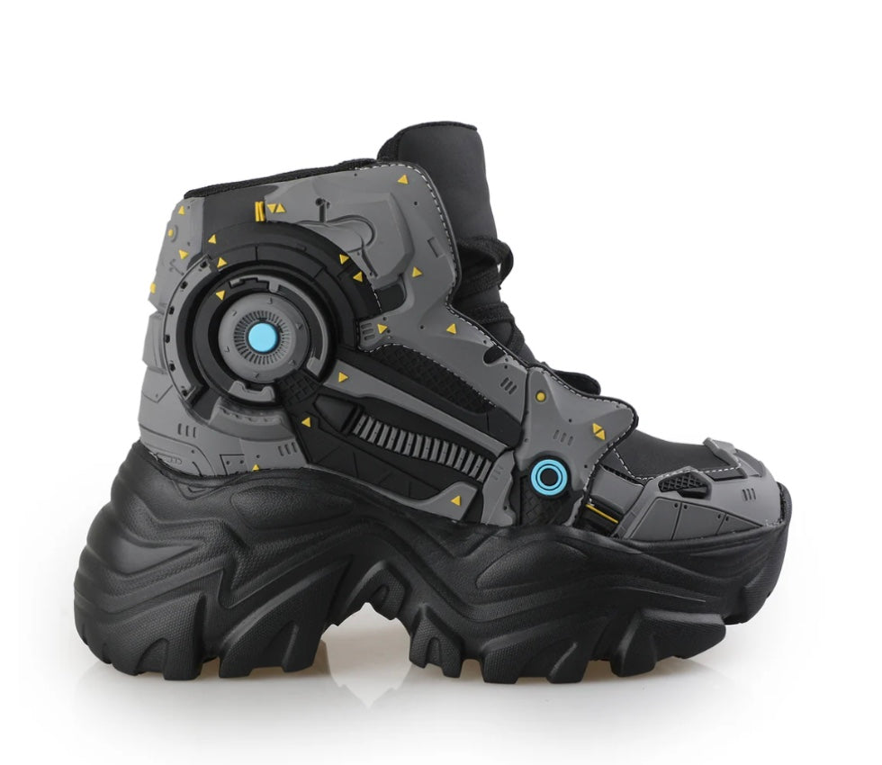 futuristic black and gray platform sneaker by Anthony Wang from Shoe Be Do USA